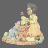 Vintage Young's Inc. African American Girl playing with a Doll and Teddy Bear.