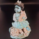 Vintage African American Girl Playing with Kitten