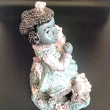 Vintage African American Girl Playing with Kitten