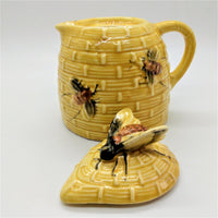 Vintage Yellow Ceramic Honey Pot Pitcher With Majolica Honey Bees