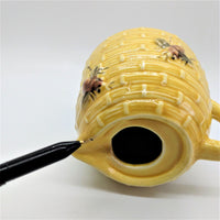 Vintage Yellow Ceramic Honey Pot Pitcher With Majolica Honey Bees