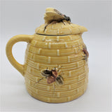 Vintage Yellow Ceramic Honey Pot Pitcher With Majolica Honey Bees