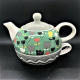 Pavilion Gift Company Bloom Sister Ceramic Tea for One, 15 oz, Multicolor