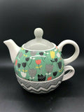 Pavilion Gift Company Bloom Sister Ceramic Tea for One, 15 oz, Multicolor