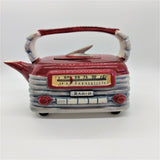 Blue Sky Clayworks - Vintage Red Radio Teapot- Retro Gray Decorative Push Button
