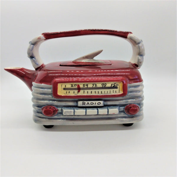 Red Vintage Style Radio Ceramic Hand-Painted Teapot by Blue Sky