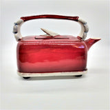 Blue Sky Clayworks - Vintage Red Radio Teapot- Retro Gray Decorative Push Button
